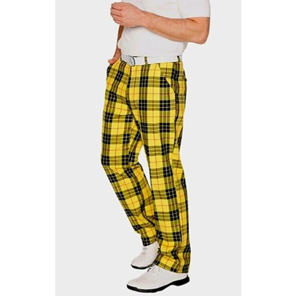 NEW Royal & Awesome Loud Macleod Men's Yellow Tartan Plaid Golf Pants Size 38X32